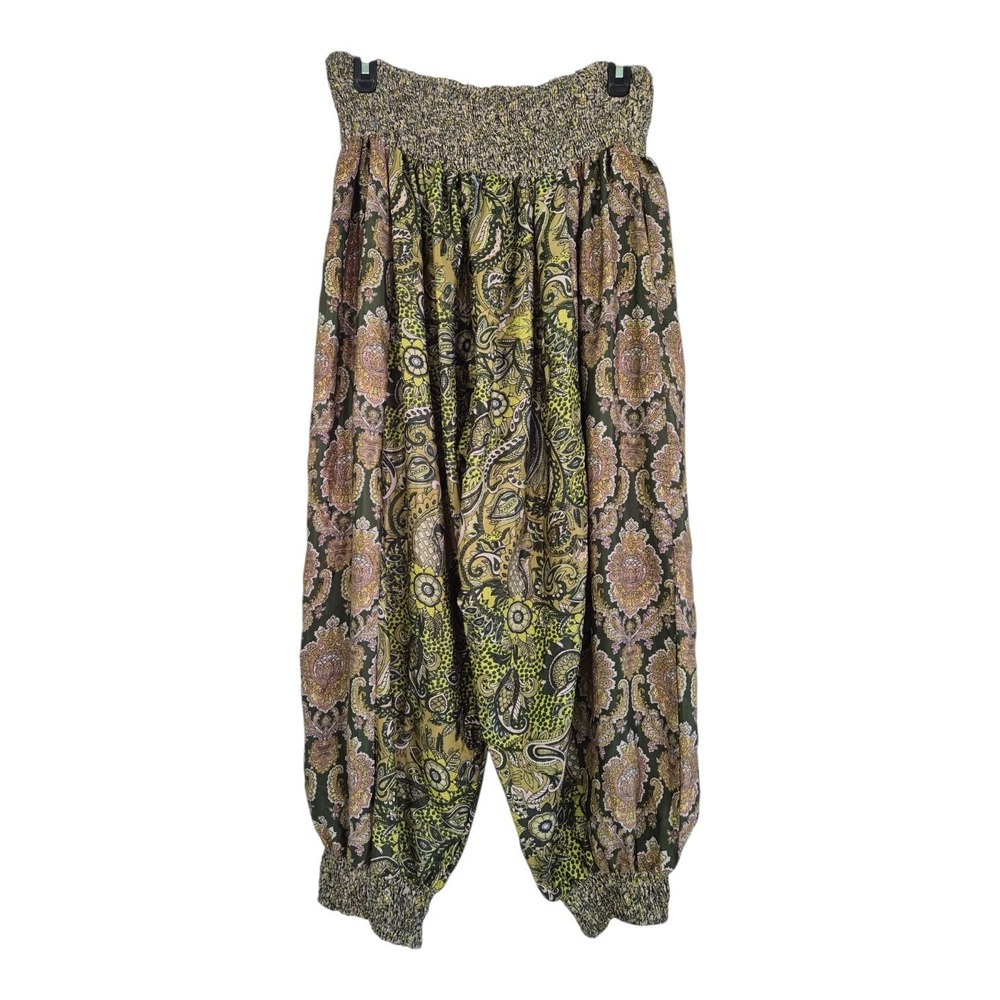 Earthbound Trading Co XL Silk Harem Pants Boho Paisley Patchwork Lagenlook